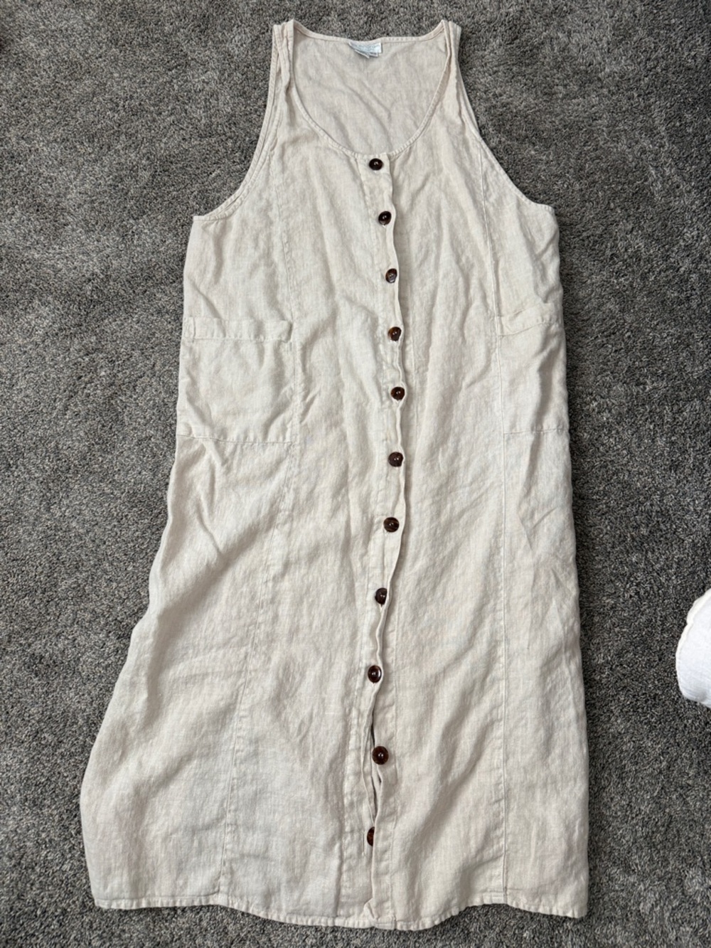 Sleeveless Button-Front Linen Dress in Natural